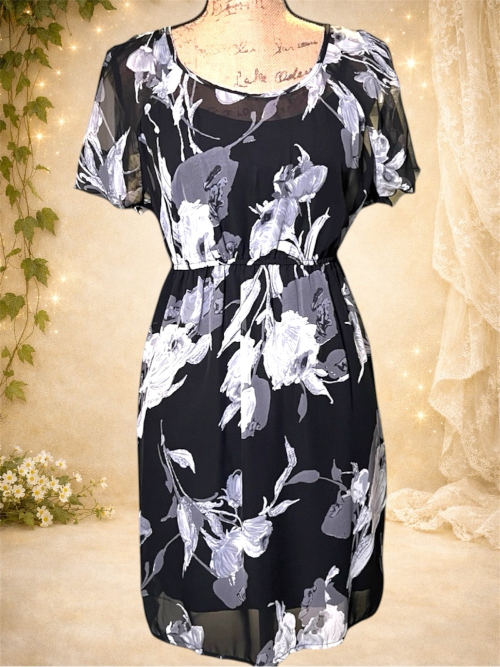 Xhilaration Floral Print Dress XS Black Lining